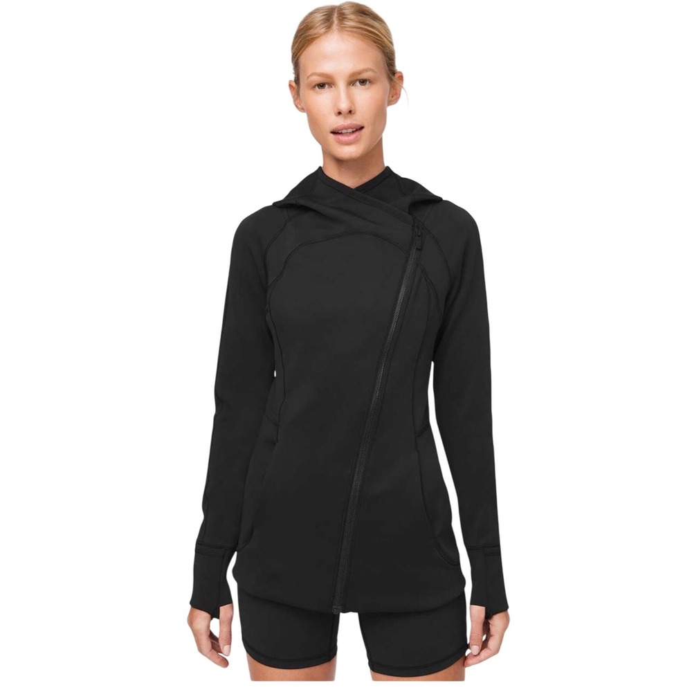 Lululemon Every Journey Hoodie Black Size 12 Nulu Asymmetrical Zip Longline